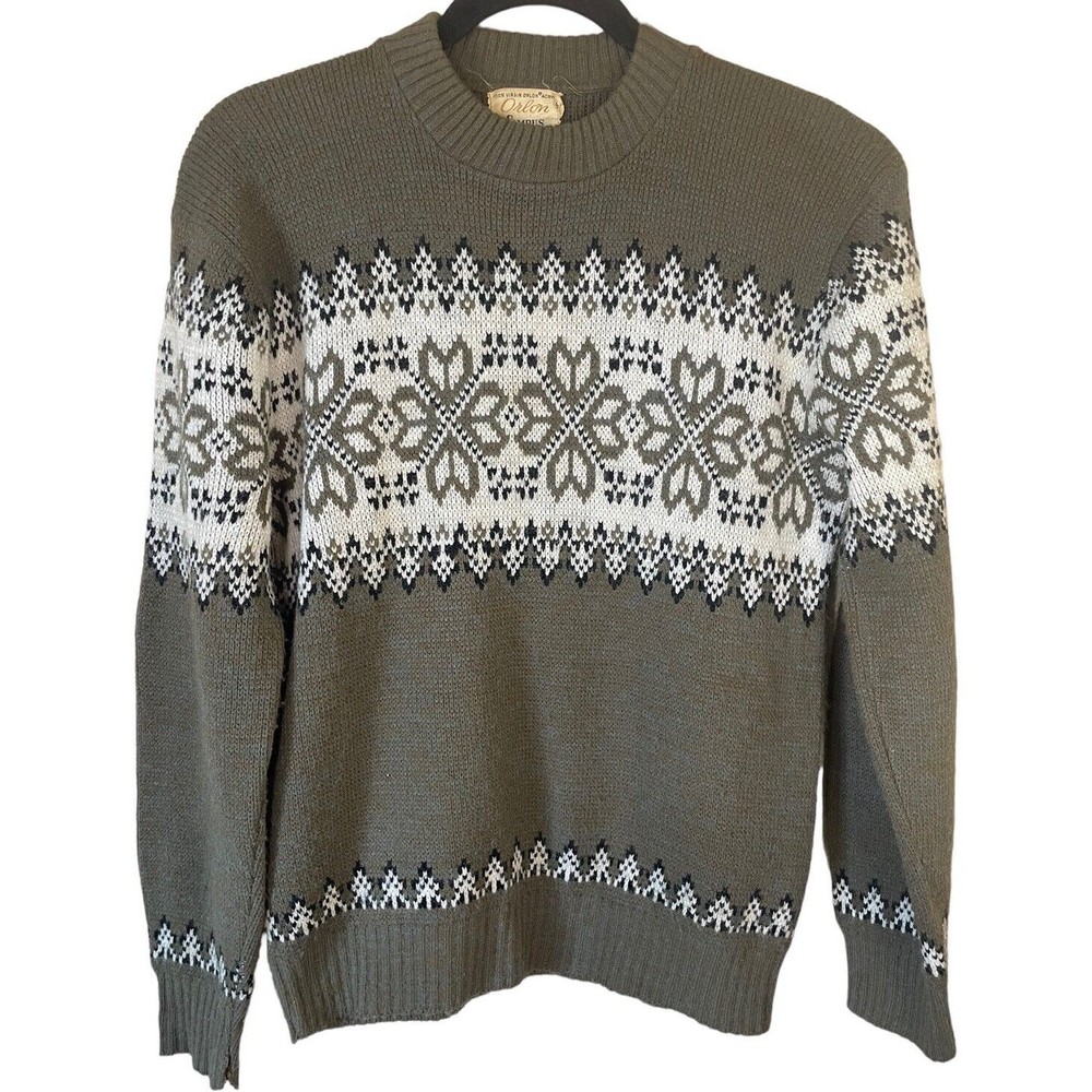Vintage Orlon By Campus Fair Isle Sweater Vintage Size‎ 18 Acrylic Green Nordic